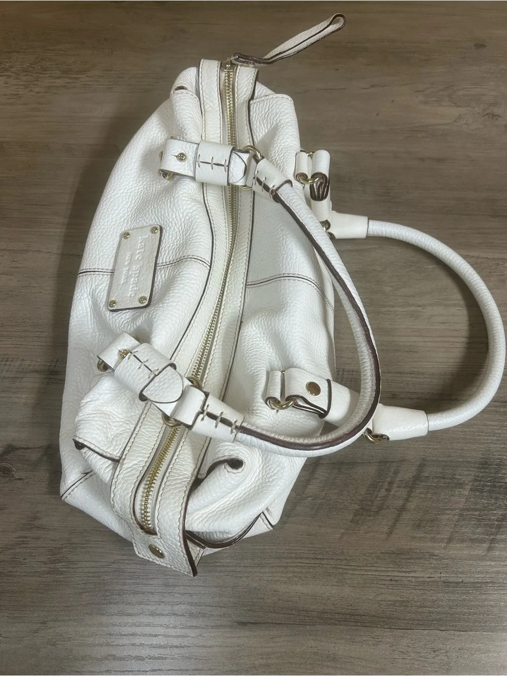 kate spade White Pebbled Leather Shoulder Bag with Gold Hardware